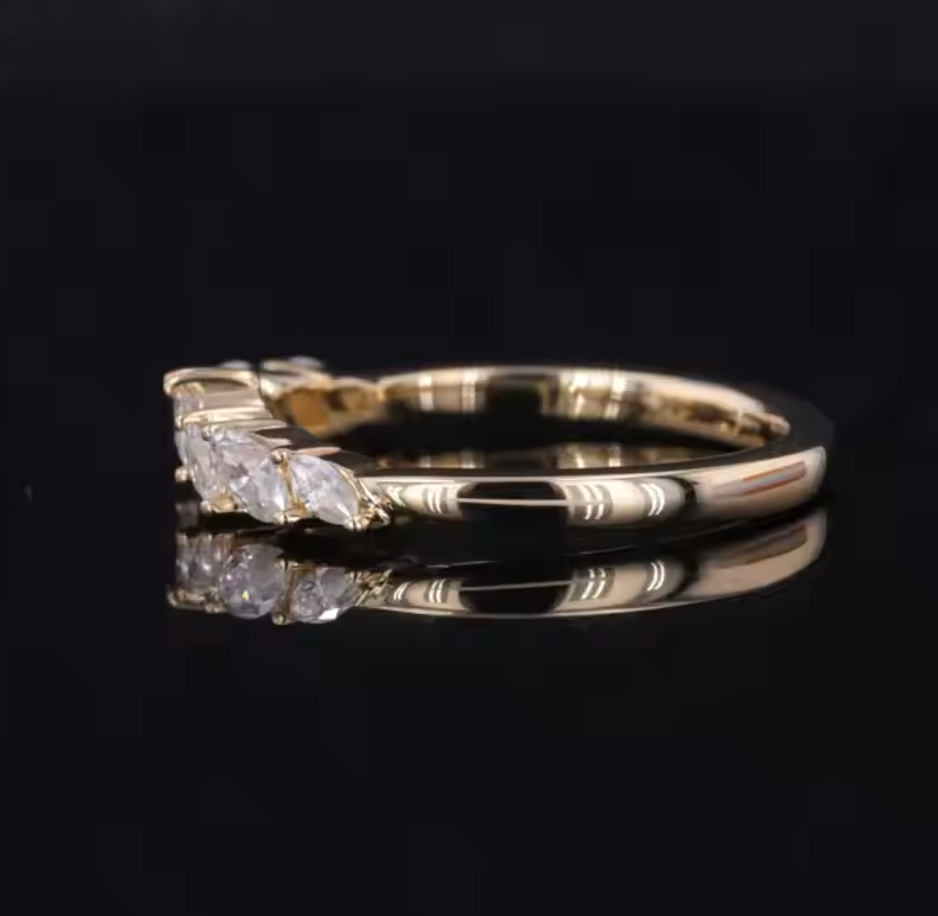 14K Yellow Gold Marquise Lab Grown Diamond Wedding Ring