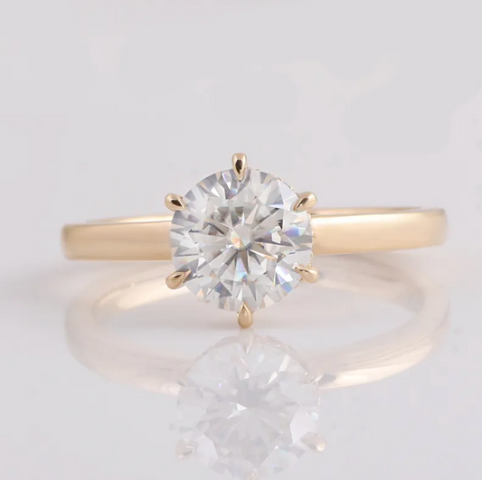 18K Solid Yellow Gold 1.5 Carat Moissanite Engagement Ring